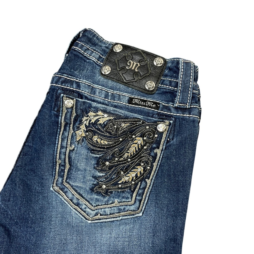 Miss Me 28 Jeans Boot Cut Cotton Blend Embellished Pockets - Picture 2 of 11